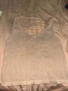 Couture Gypsy Ribbed V-Neck Tank Top in Beige